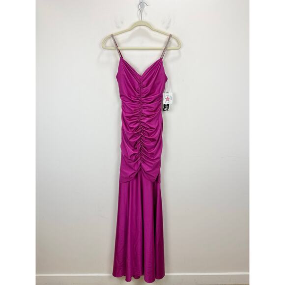 XSCAPE Rhinestone Strap Ruched Seam Sleeveless Gown Pink Formal Stretch US 2 NWT - Picture 6 of 16